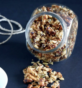 Savoury granola is such a unique flavour sensation.  Great for salads, stir fries or on its own.
